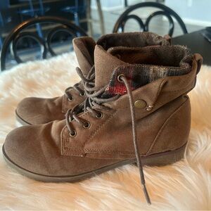 Rock Candy Brown Suede Chukka Boots with Plaid Collar